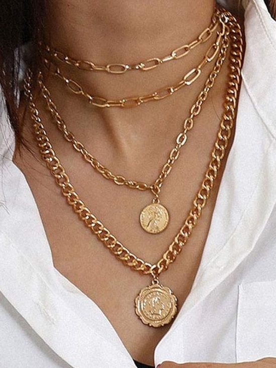 Anthropologie Jewelry - Anthropologie Layered Gold Coin & Chain Necklace Set